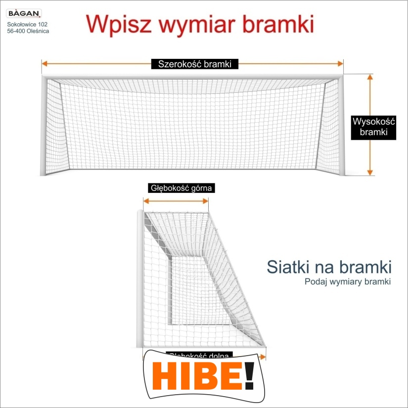 Siatki na bramki   Siatka na wymiar   Siatka bramkarska   Oczko siatki 4,5x4,5cm   Grubość siatki 3mm